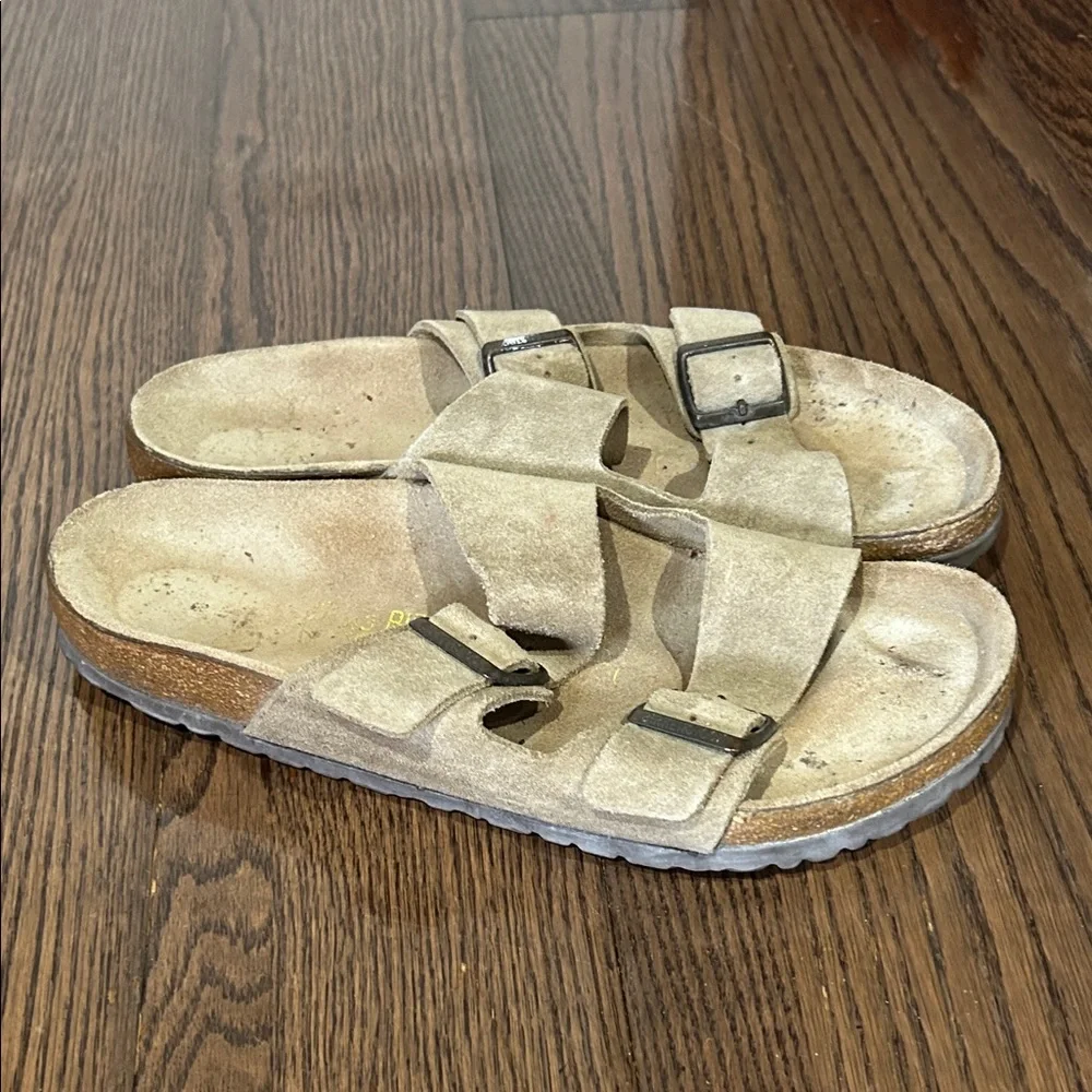 Birkenstock Men's Taupe suede Arizona suede strappy sandals shoes sz 10-10.5